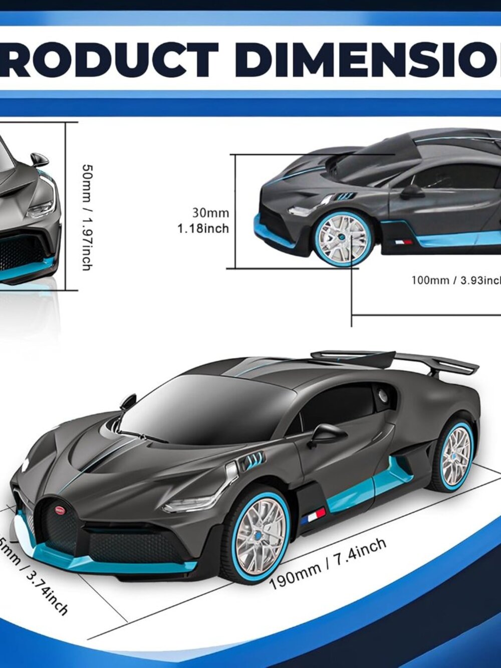 Bugatti Remote Control Car for Boys- 1:24 Officially Licensed Bugatti RC Cars, E - Picture 2 of 6